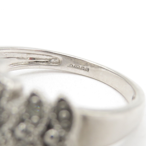 130 - 9ct white gold diamond multi cluster floral ring (4.1g) size N 1/2