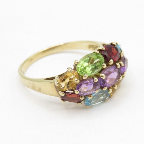 142 - 9ct gold multi gemstone cluster ring (3.2g) size P 1/2