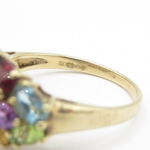 142 - 9ct gold multi gemstone cluster ring (3.2g) size P 1/2