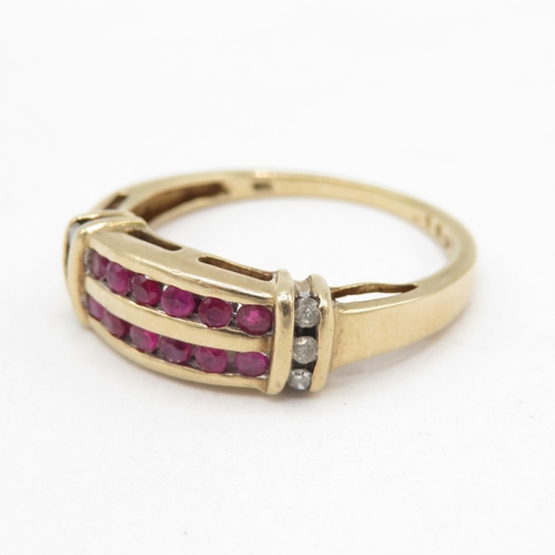 147 - 9ct gold ruby and diamond ring (2.5g) size M