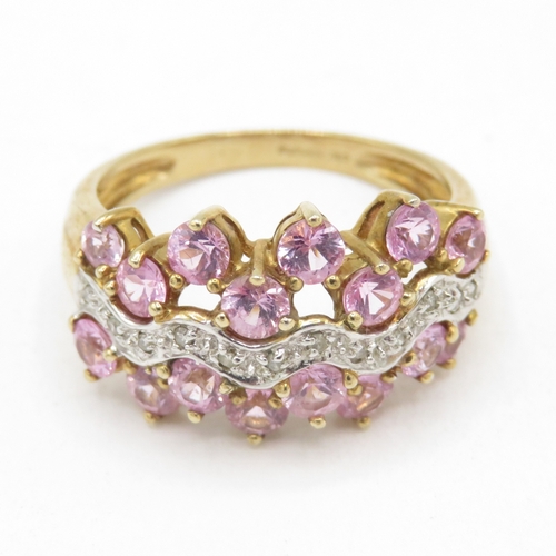 150 - 9ct gold pink sapphire and diamond ring (3.9g) size P 1/2