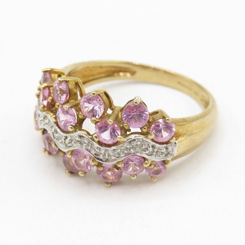 150 - 9ct gold pink sapphire and diamond ring (3.9g) size P 1/2