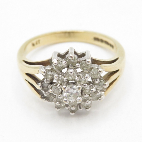 152 - 9ct gold diamond cluster ring (3g) size M 1/2