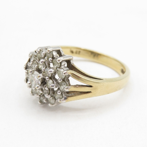 152 - 9ct gold diamond cluster ring (3g) size M 1/2