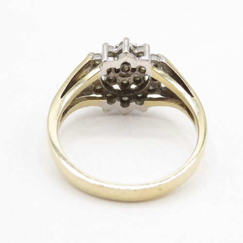 152 - 9ct gold diamond cluster ring (3g) size M 1/2