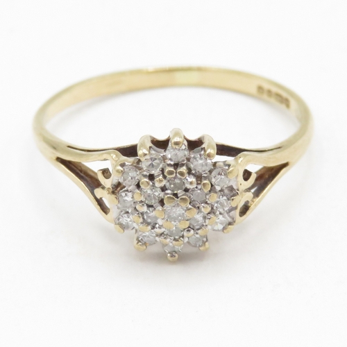 163 - 9ct gold diamond cluster ring (1.6g) size O 1/2