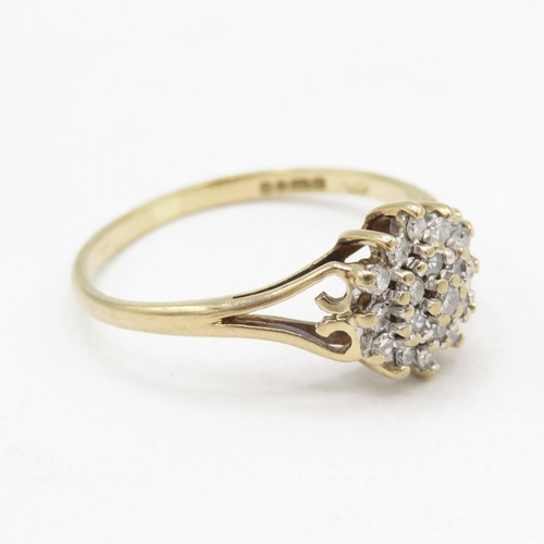163 - 9ct gold diamond cluster ring (1.6g) size O 1/2
