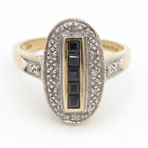 164 - 9ct gold sapphire and diamond ring (3.3g) size N 1/2