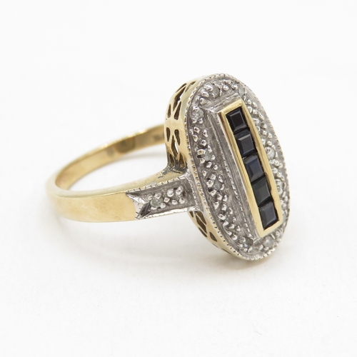 164 - 9ct gold sapphire and diamond ring (3.3g) size N 1/2