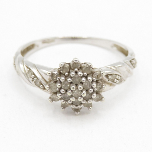 165 - 9ct white gold diamond cluster (2.1g) size P 1/2