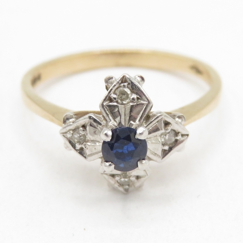 167 - 9ct gold sapphire and diamond flower ring (1.9g) size L