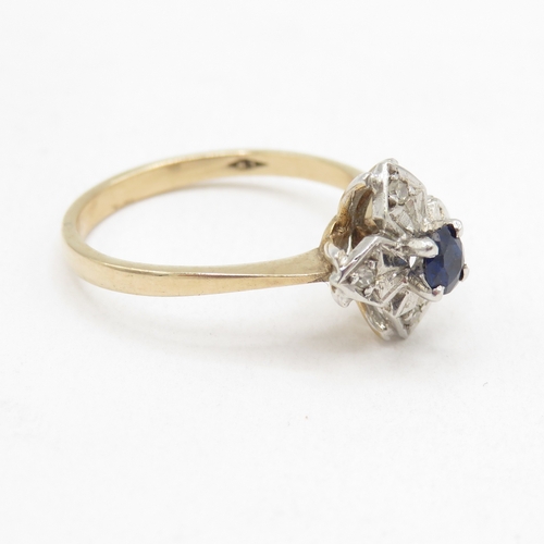 167 - 9ct gold sapphire and diamond flower ring (1.9g) size L