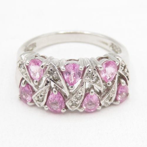 169 - 9ct white gold pink sapphire and diamond ring (4.4g) size N 1/2