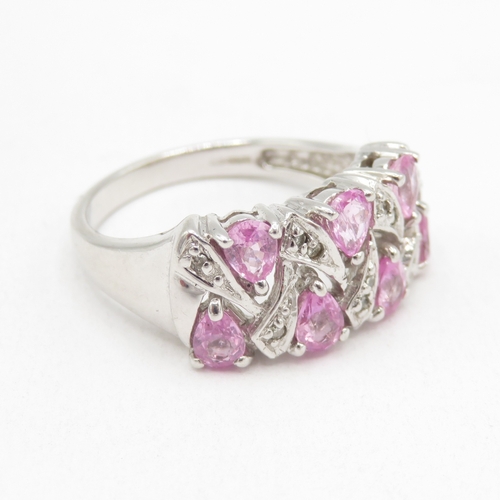 169 - 9ct white gold pink sapphire and diamond ring (4.4g) size N 1/2