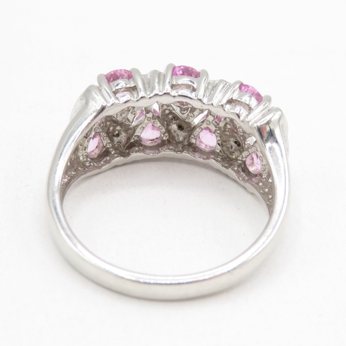 169 - 9ct white gold pink sapphire and diamond ring (4.4g) size N 1/2