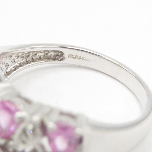 169 - 9ct white gold pink sapphire and diamond ring (4.4g) size N 1/2