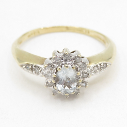172 - 9ct gold topaz and diamond halo cluster ring (2.7g) size P 1/2