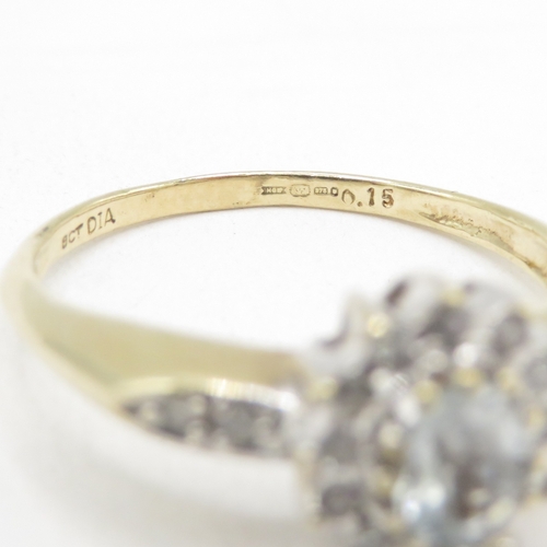 172 - 9ct gold topaz and diamond halo cluster ring (2.7g) size P 1/2