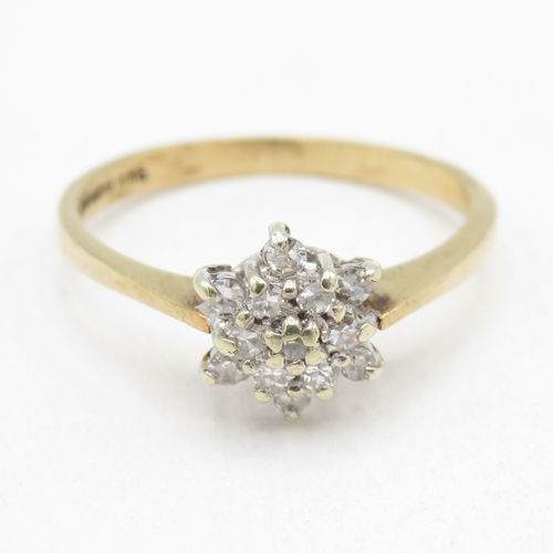 176 - 9ct gold diamond floral cluster ring (1.7g) size N