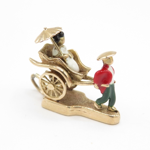 248 - 9ct gold rickshaw charm with enamel details (6g)