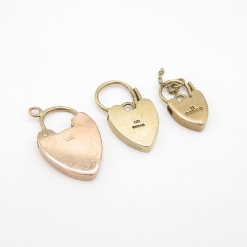 255 - 3x vintage 9ct gold heart padlock clasps (7.8g)