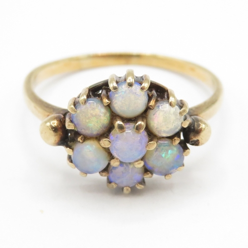256 - Vintage 9ct gold opal floral cluster ring (3g) size R 1/2
