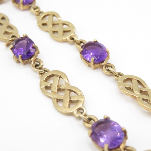 258 - 9ct gold amethyst Celtic style bracelet (8g)