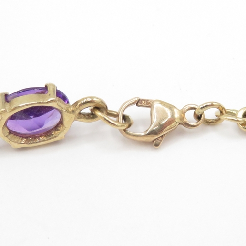258 - 9ct gold amethyst Celtic style bracelet (8g)
