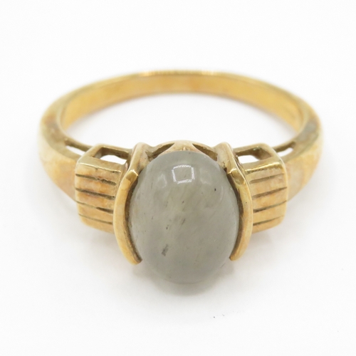 263 - 9ct gold moss agate solitaire ring (3.4g) size O