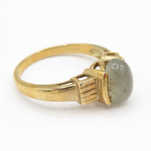 263 - 9ct gold moss agate solitaire ring (3.4g) size O