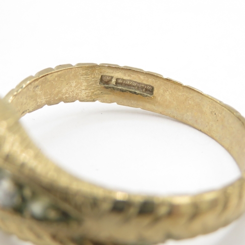 266 - 9ct gold snake ring with red gemstone eyes (3.2g) size O