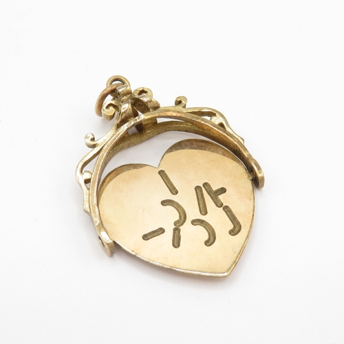 267 - 9ct gold heart spinner fob charm / pendant (2.9g)