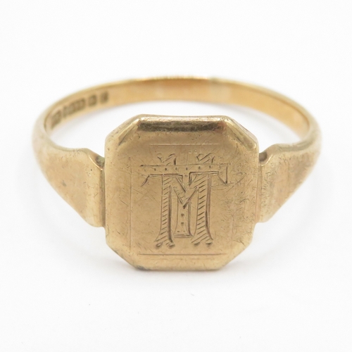 275 - 9ct gold signet ring with engraved initials 'TT' (3.3g) size T