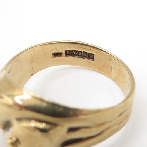 288 - Chunky vintage 9ct gold garnet set double snake ring (5.6g) size U