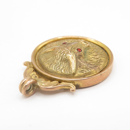 292 - 9ct gold pendant of cow with red enamel eyes presented to BRO.WM.STANBROOK K.O.M by the sir Herbert ... 