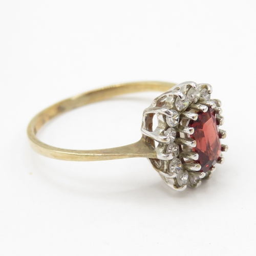 297 - 9ct gold brown and white gemstone halo ring (1.7g) size M