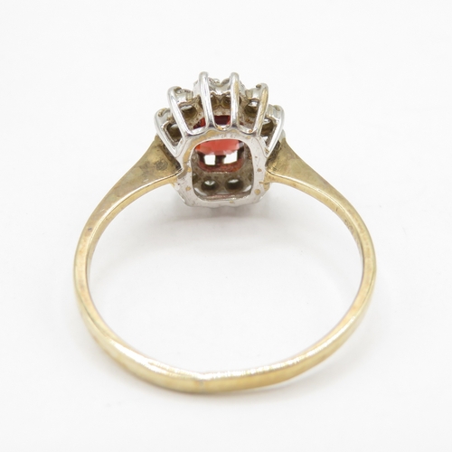 297 - 9ct gold brown and white gemstone halo ring (1.7g) size M