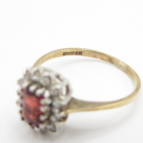 297 - 9ct gold brown and white gemstone halo ring (1.7g) size M