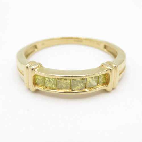 298 - 9ct gold yellow diamond pave set panel ring (2.5g) size S