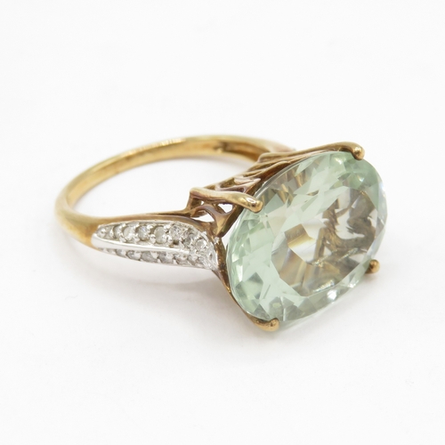34 - 9ct green amethyst (7.3ct) and diamond ring (4.5g) Size N 1/2