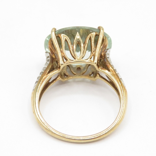 34 - 9ct green amethyst (7.3ct) and diamond ring (4.5g) Size N 1/2