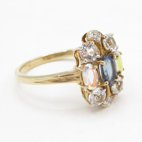 42 - 9ct gold sapphire, mystic topaz and diamond ring (2.9g) size O