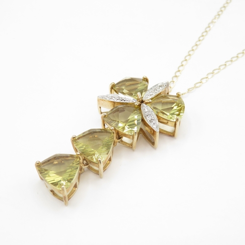 46 - 9ct gold citrine and diamond chunky drop pendant on chain (10g)