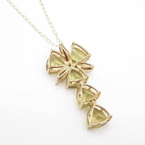 46 - 9ct gold citrine and diamond chunky drop pendant on chain (10g)