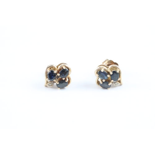 24 - 9ct gold sapphire & diamond stud earrings (2.2g)