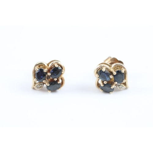 24 - 9ct gold sapphire & diamond stud earrings (2.2g)