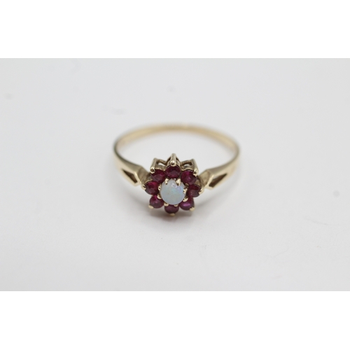 28 - 9ct gold opal and ruby cluster ring (1.4g) Size N 1/2