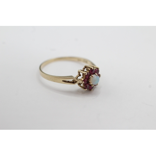 28 - 9ct gold opal and ruby cluster ring (1.4g) Size N 1/2