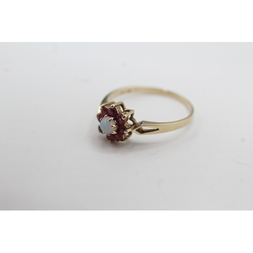 28 - 9ct gold opal and ruby cluster ring (1.4g) Size N 1/2