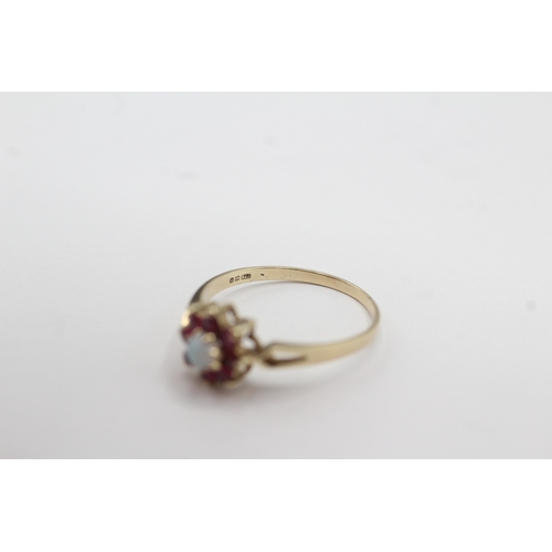 28 - 9ct gold opal and ruby cluster ring (1.4g) Size N 1/2